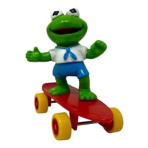 Vtg 1986 McDonald's Happy‎ Meal Muppet Babies Kermit w/ Skateboard Accessory Red